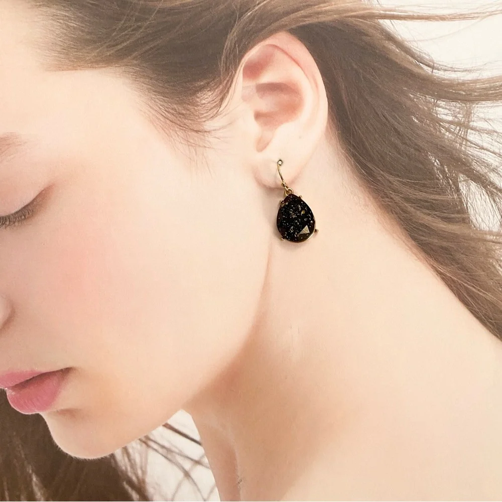 4/$15 Black Gold Foil Scrape Acrylic Teardrop Dangly Earrings